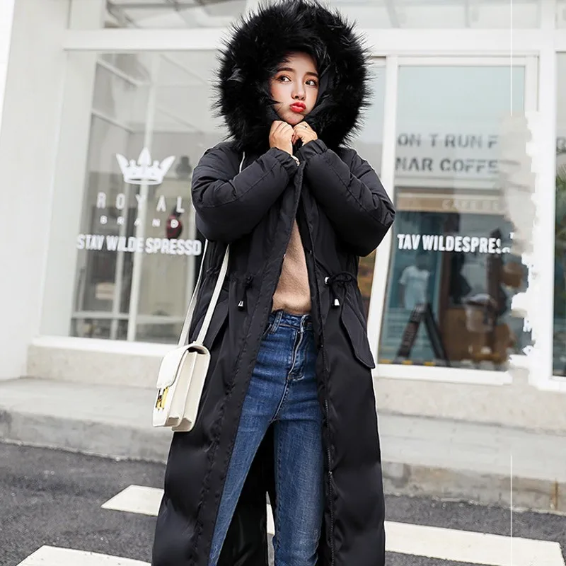 Зимнее новое женское длинное пальто парка с воротником из искусственного меха и