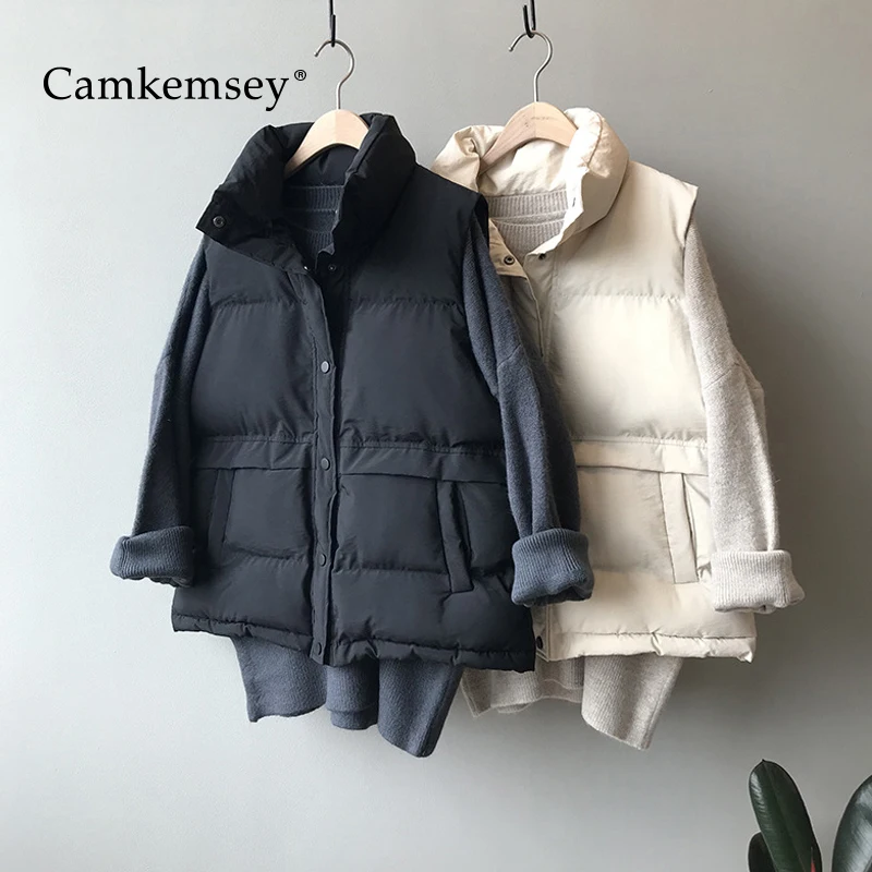 CamKemsey зимнее пальто Женский сезон осень, со стоячим воротником однобортный Карманы Повседневный однотонный пуховик с хлопковой подкладкой зимний жилет пальто
