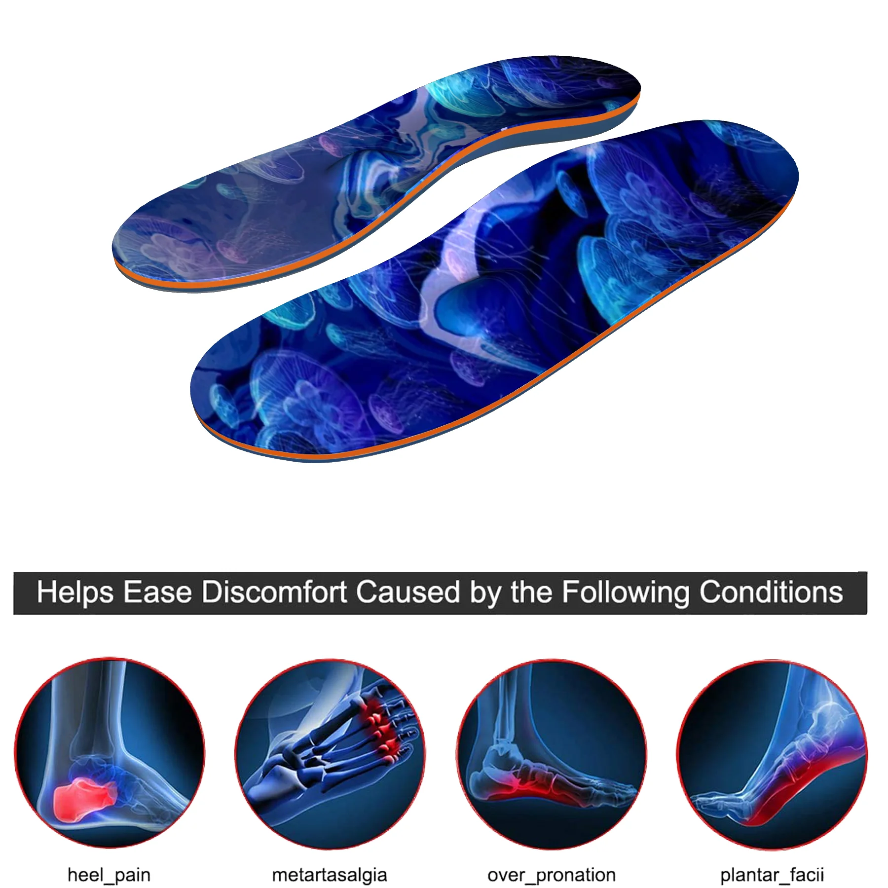 

Blue Jellyfish Memory Foam High Arch Support Insole Relief Plantar Foot Pain Orthopedic Insoles for Men and Women Sneaker Pad