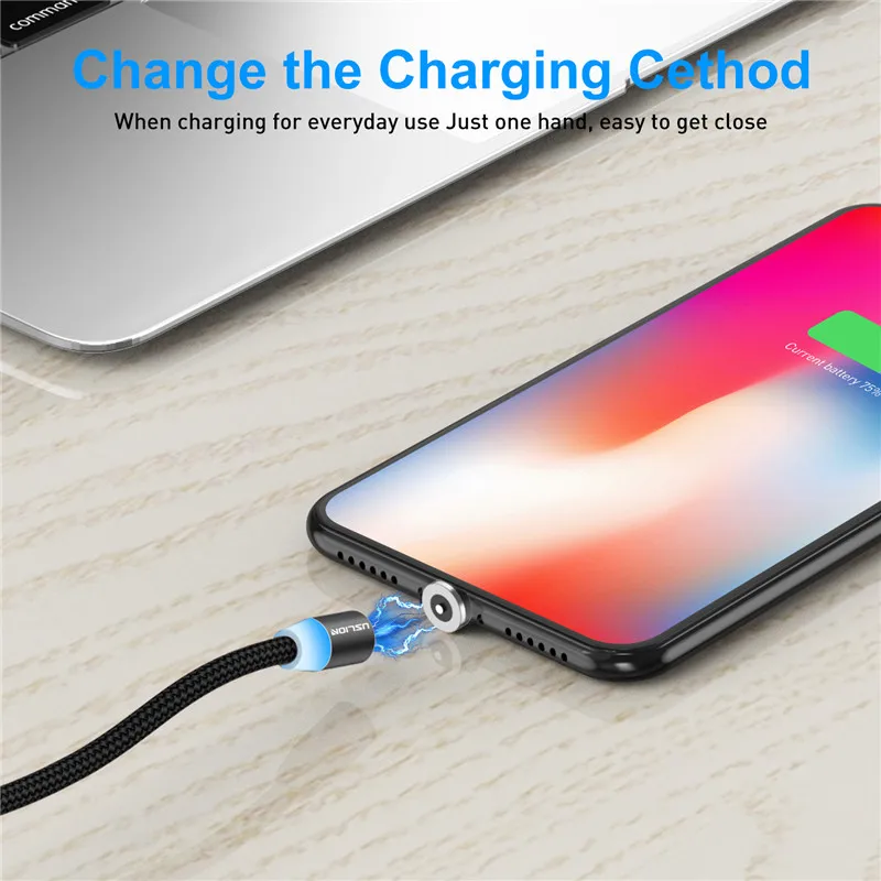 

360 LED Magnetic USB Cable Fast Charging Type C Cable Magnetic Charger Data Charge Micro USB Cable Mobile Phone Cable USB Cord