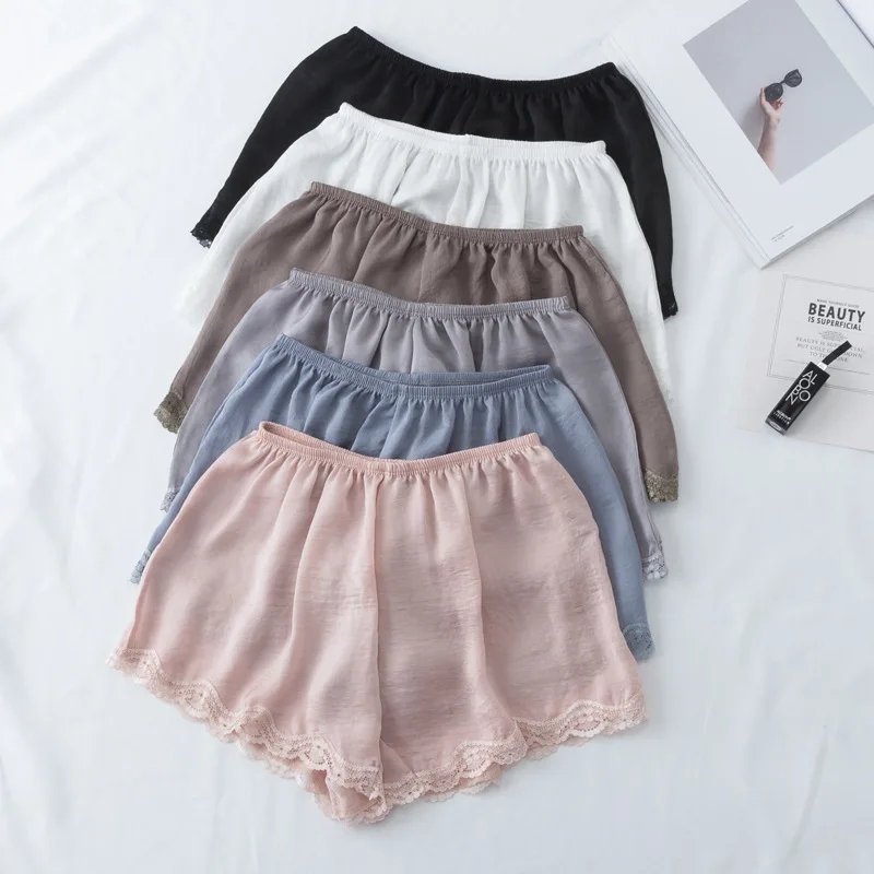 Летние Новые матовые тонкие шелковые брюки кружевные три безопасности против