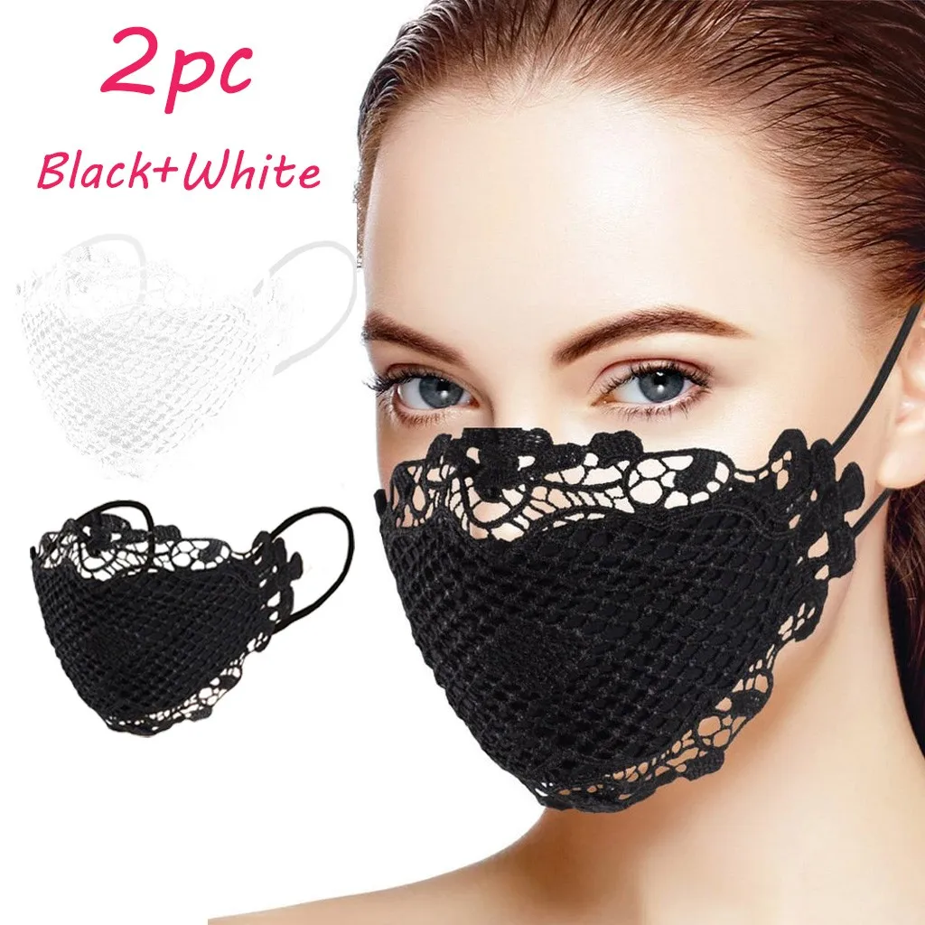

1/2PCS Lace Face Mask Printed Masks Cotton Fabric Adult Protective PM 2.5 Dust Mouth Cover Washable Reusable Mouth Mask Care
