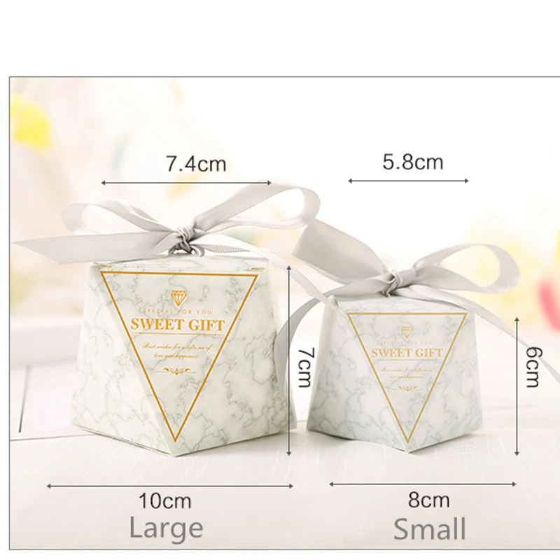 30 pcs/lot Diamond Shape Candy Box Wedding Favor Baby Shower Gift Package Bag Marbling Paper Chocolate Storage Organizer | Дом и сад