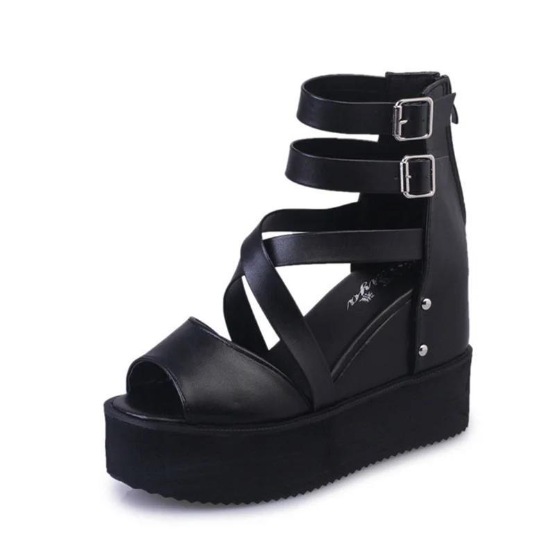 

Black Women Sandals Harajuku Summer New Fashion Platform Sandals Wedges Thick Bottom Casual Women Shoes High Heels Sandalias