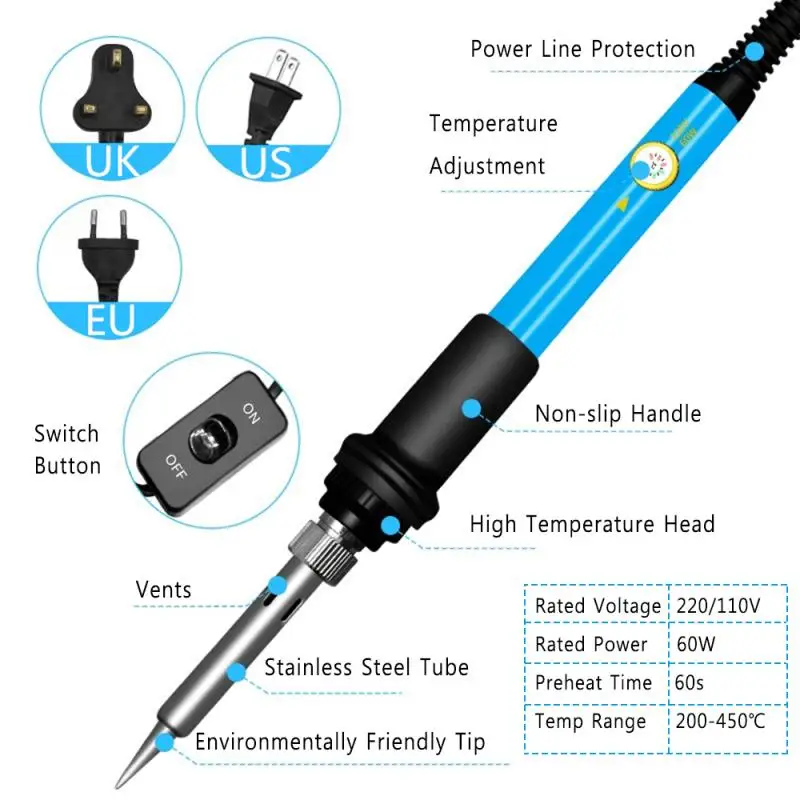 

Adjustable Temperature Electric Soldering Iron Kit 220V 60W Welding Solder Rework Station Heat Pencil Repair Tool Soldering Iron