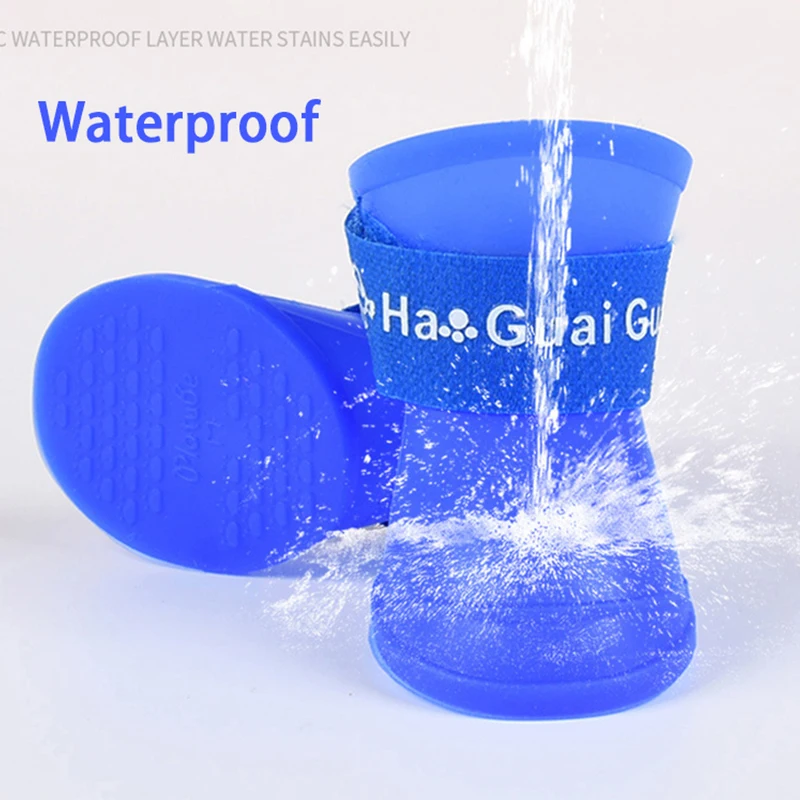 

4PCS Pet Dog Shoes Waterproof Rain Boots Gel Booties Rubber Dog Pet Mascotas Rain Boots Anti Slip For Small Med Puppy Boots Rain