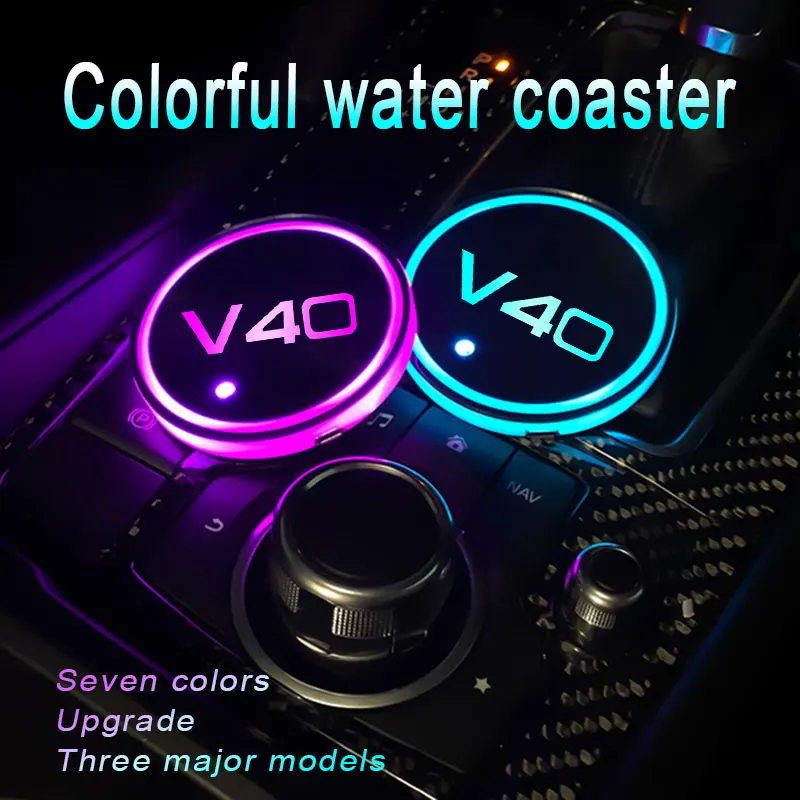 

Car Logo 7 Colors LED Light Automotive Cup Mat Luminous Car Water Coaster For Volvo V40 2013-2017 2018 2019 Auto Accessories