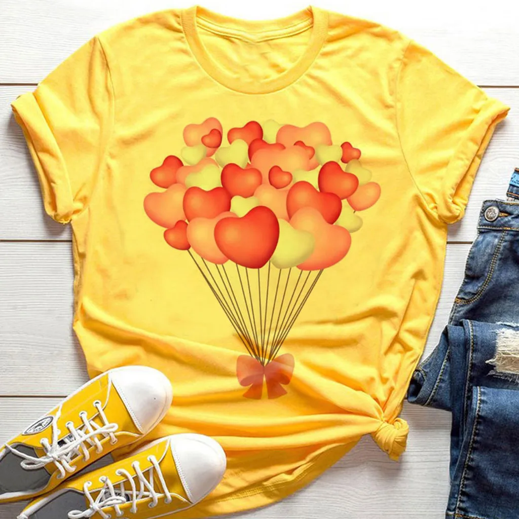 Женские футболки размера плюс летние модные Забавные с надписью Balloon Love