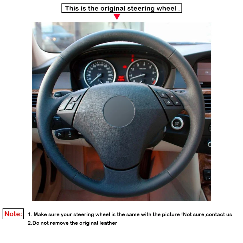 

LQTENLEO DIY Car Steering Wheel Cover Black Genuine Leather For BMW E60 E61 520i 520li 523 523li 525 525i 530 530i 535 545i