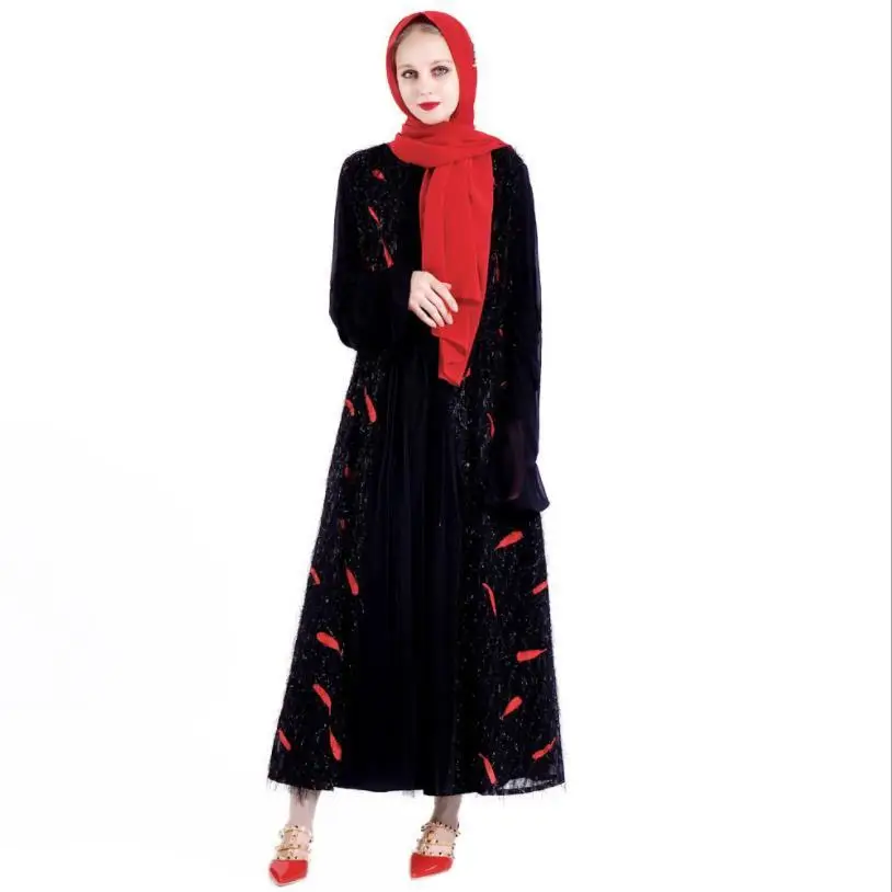 Кимоно с бахромой Eid Ramadan Abaya кардиган хиджаб вышивкой мусульманское платье