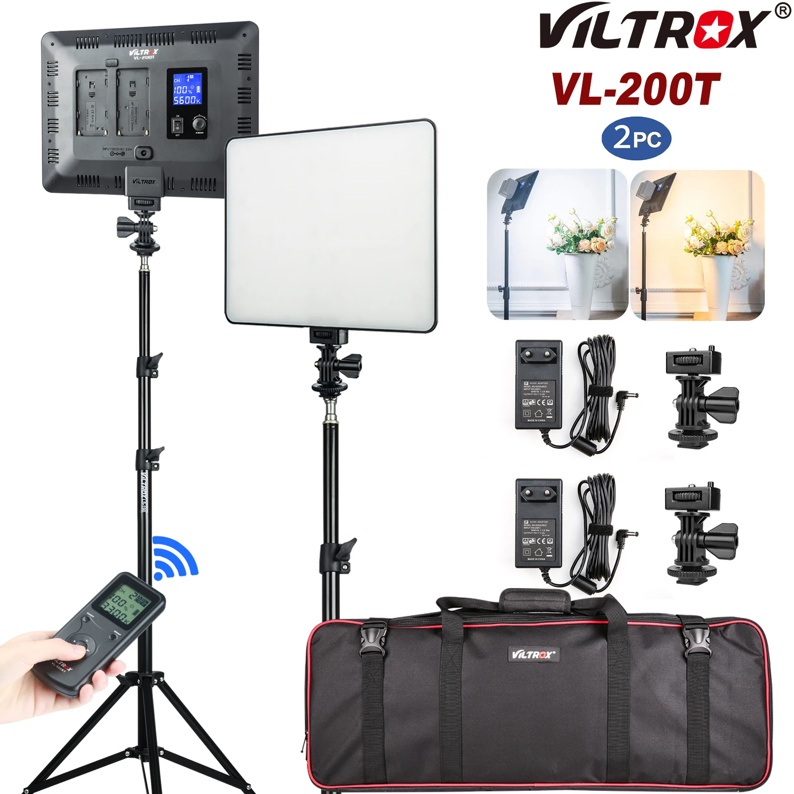 

VILROX VL-200T LED Video Light 2 in 1 Kit Photographic Lighting Studio Lamp Bi-color 3200K-5600K with Tripod for Youtube TikTok