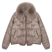 women coat 90 duck down jacket real fox fur collar hooded jacket elegant female thick warm button duck down outwear