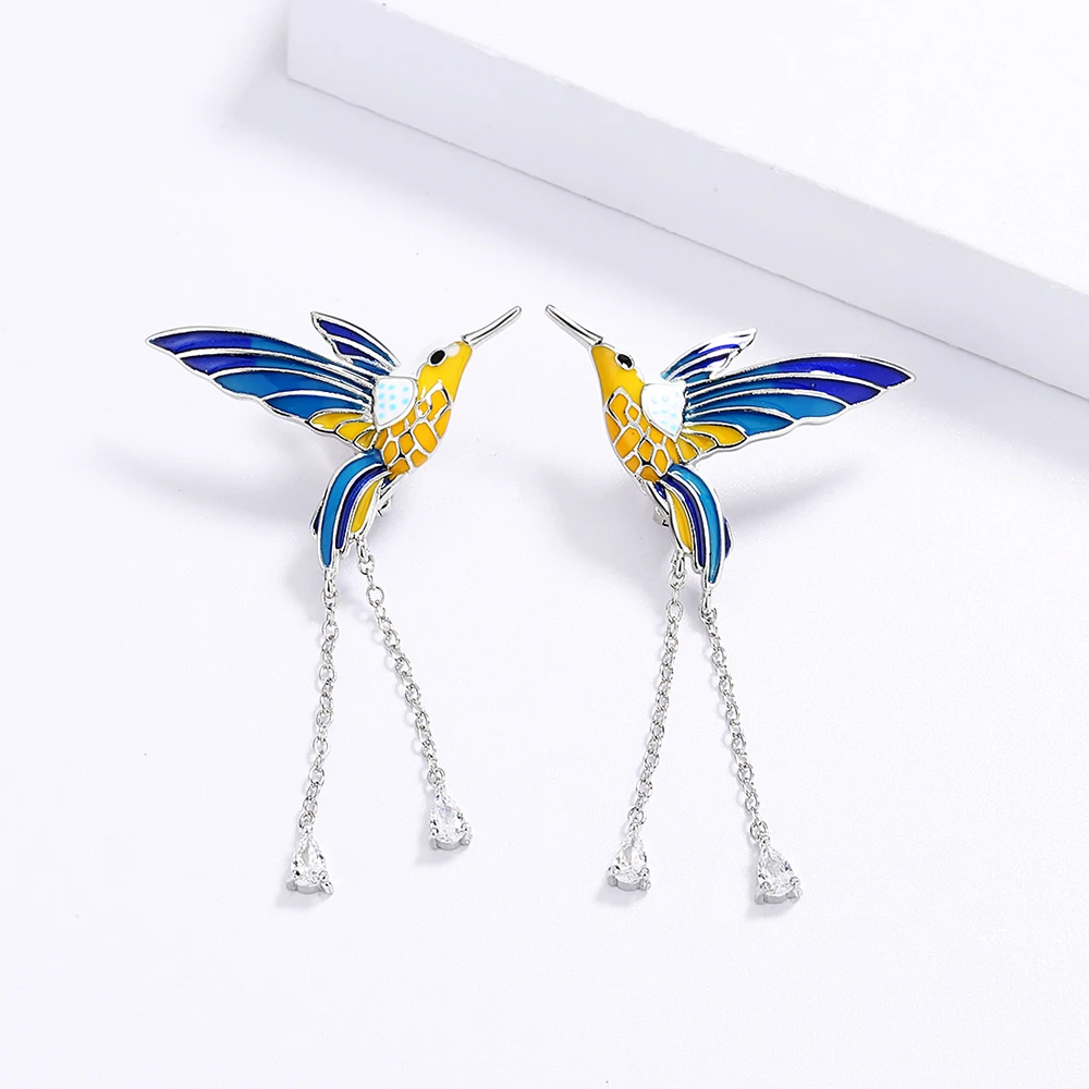 

High Quality Hummingbird Colorful Epoxy Creative Animal Bird Ring Necklace Earrings Handmade Enamel Women's Wedding Birthday Par