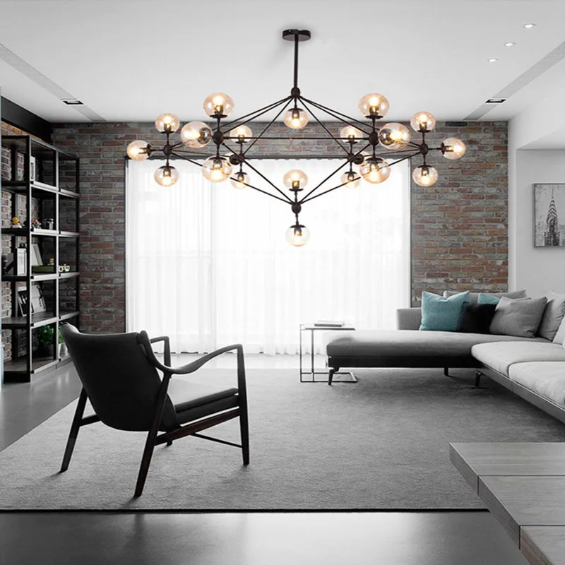 GLSZ Iron Modern LED Chandelier Black E27 90-260V 5/10/15/21 Head For Living Room Bedroom Loft Ceiling Lamps Art Glass Pendant | Лампы и