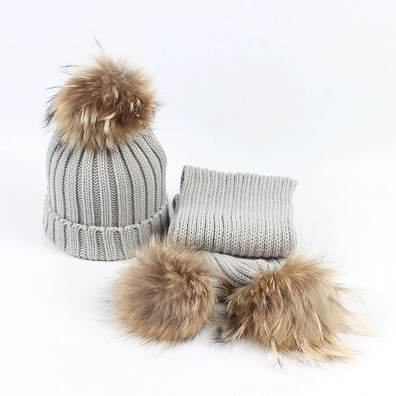 Детский Теплый шарф из натурального меха и шапка Осень-зима | Детская одежда