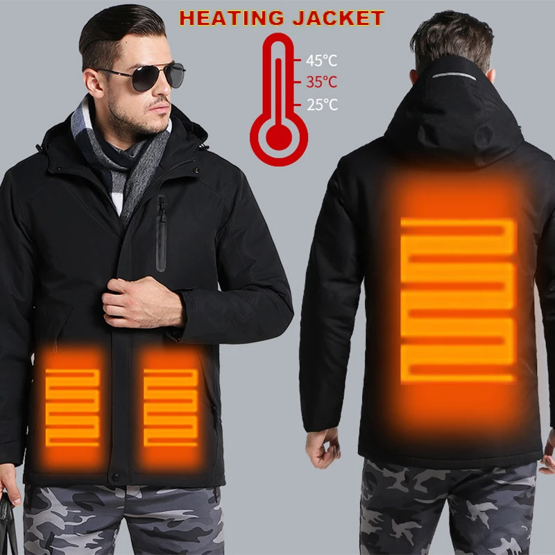 Умная куртка с подогревом, Мужская зимняя уличная спортивная куртка с электрическим подогревом и USB, водонепроницаемая одежда с подогревом