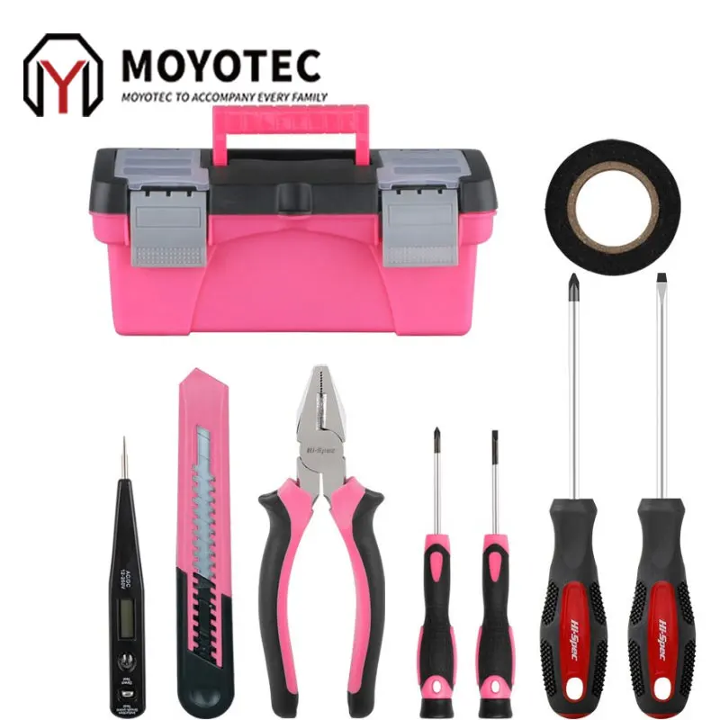 MOYOTEC Pink Household Tool Set DIY Hand Tools Case Repair Tool Kit Box With Hard Storage Case For Gifts
