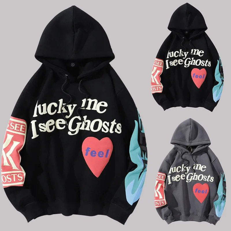 Толстовки Lucky me для мужчин и женщин худи с надписью I see Ghost рукавом Feel Sleeve красные