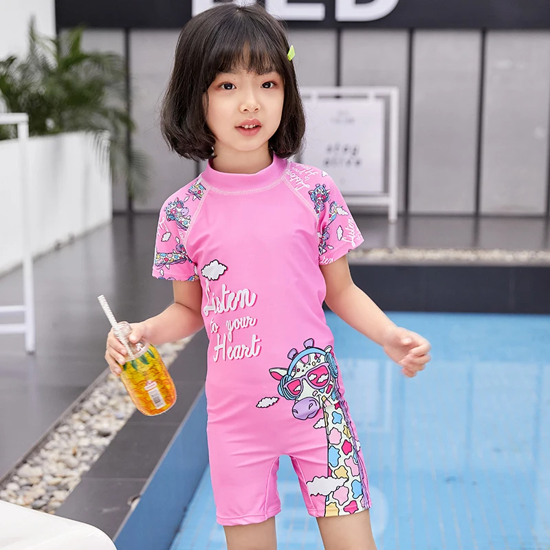 Новинка Розовый цельный купальник Трусы боксеры на молнии для маленьких девочек