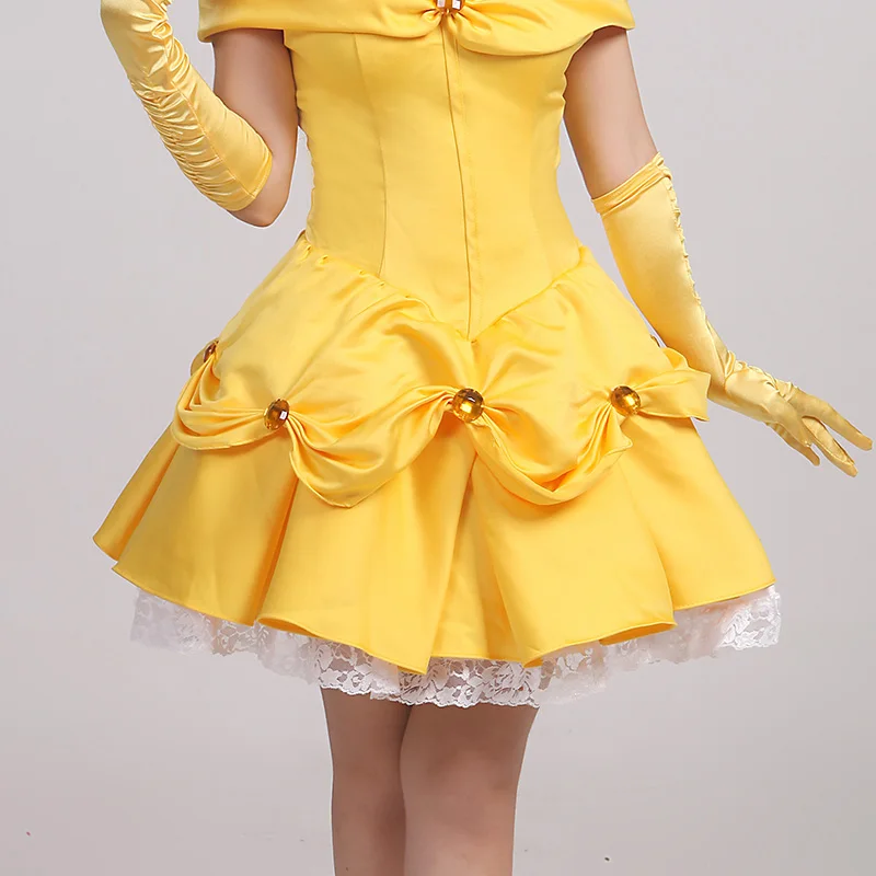 

Custom Made Beauty and the Beast Cosplay costumes Princess Belle Yellow Dress Halloween Party Wedding Bride for Women Girls