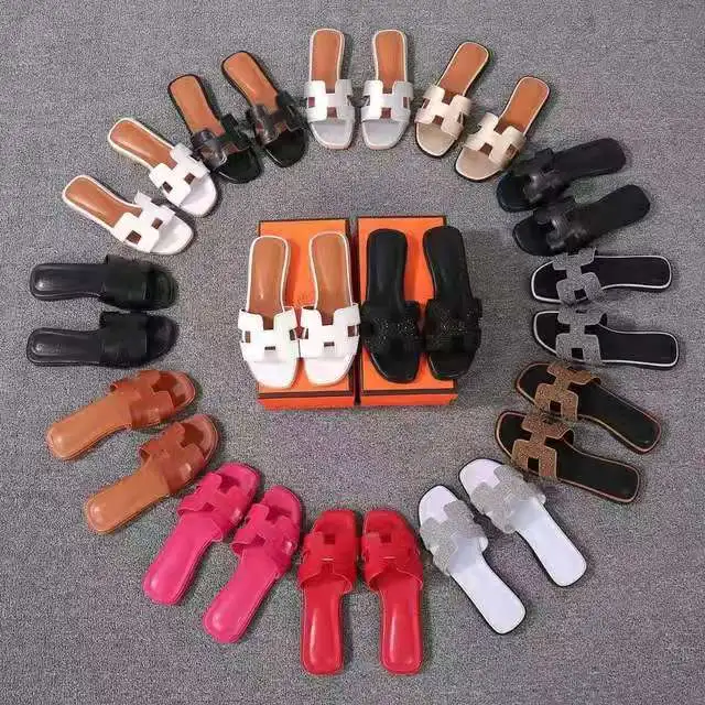 

New high quality leather sandals for women fashion brand flat shoes slippers 35-43