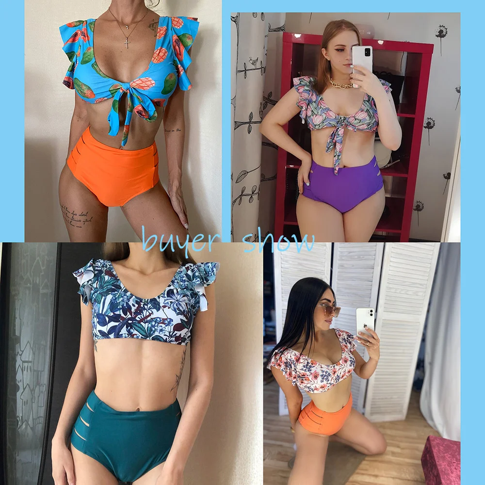 

High Waist Bikini 2021 Ruffle Swimwear Women Print Sexy Swimsuit Push Up Bikinis Plus Size Bathing Suits Floral Beach Wear