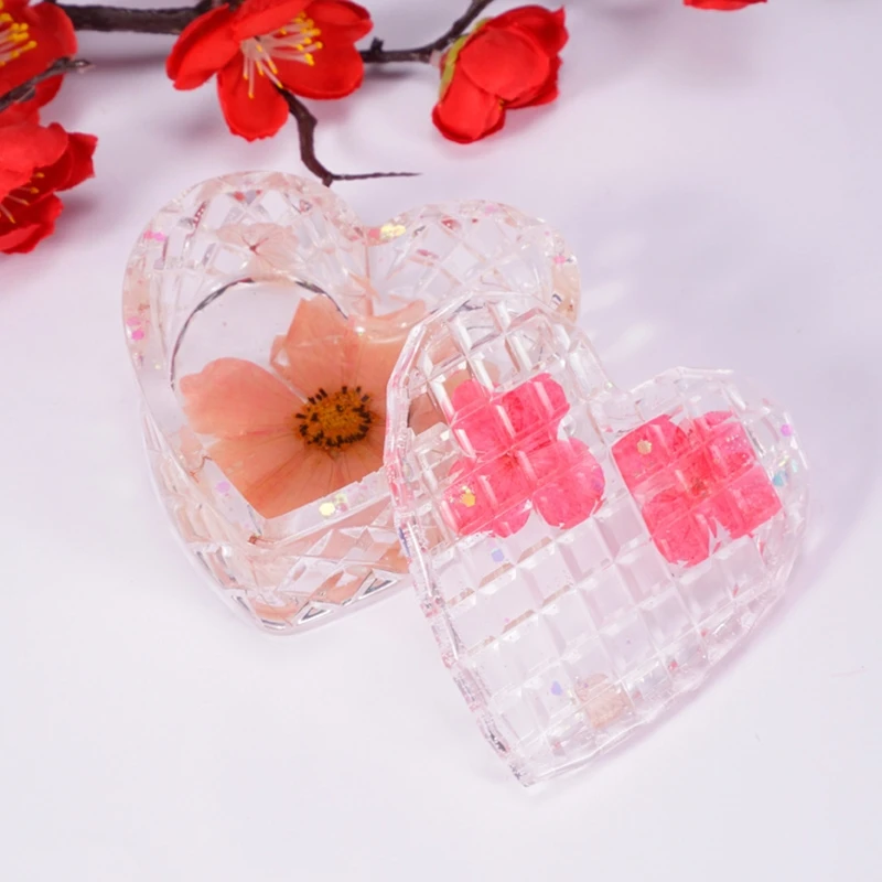 

Crystal Epoxy Resin Mold Round 9-Slot Heart Shape Jewelry Box Silicone Mould J78F