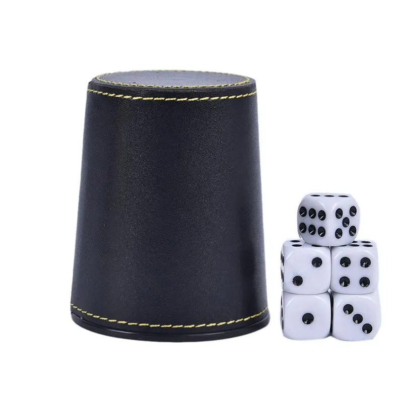 

PU Leather Flannel Dice Cup Bar KTV Entertainment Dice Cup With 5pcs Dices Cup