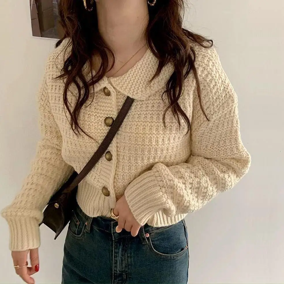 

Women 2022 Autumn Winter New Solid Color Cardigans Female Slim Long Sleeve Sweater Coats Ladies Short Knitted Jackets S253