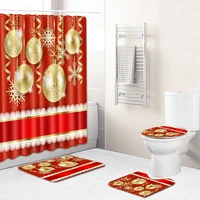 christmas shower curtain waterproof entrance doormat bathroom for bath anti slip rug home 4pcs set toilet seat cover floor mat