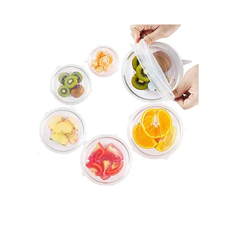 Силиконовые растягивающиеся крышки 6 упаковок различных размеров многоразовые