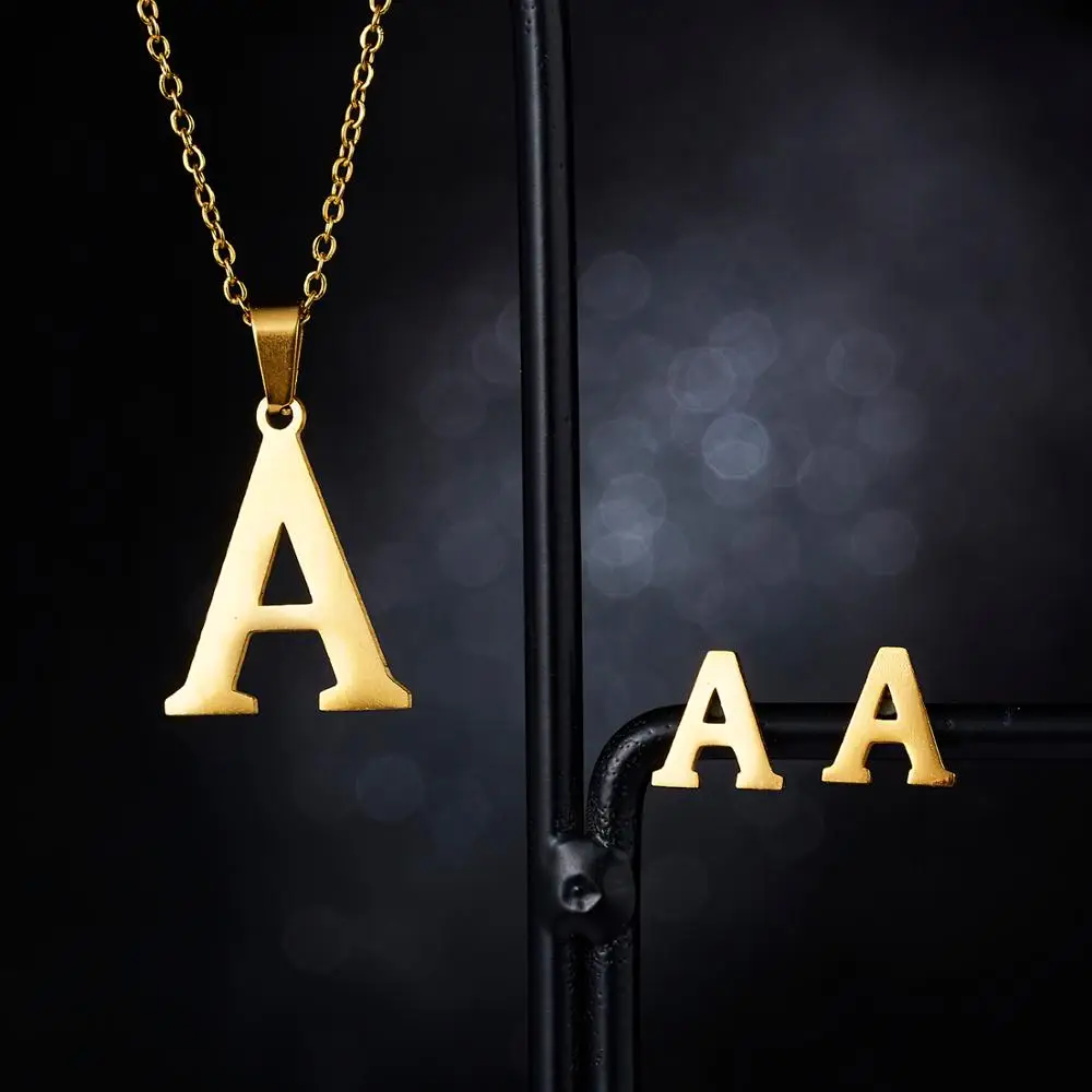 Belleper буквы из нержавеющей стали ювелирные изделия наборы Золото Цвет Алфавит