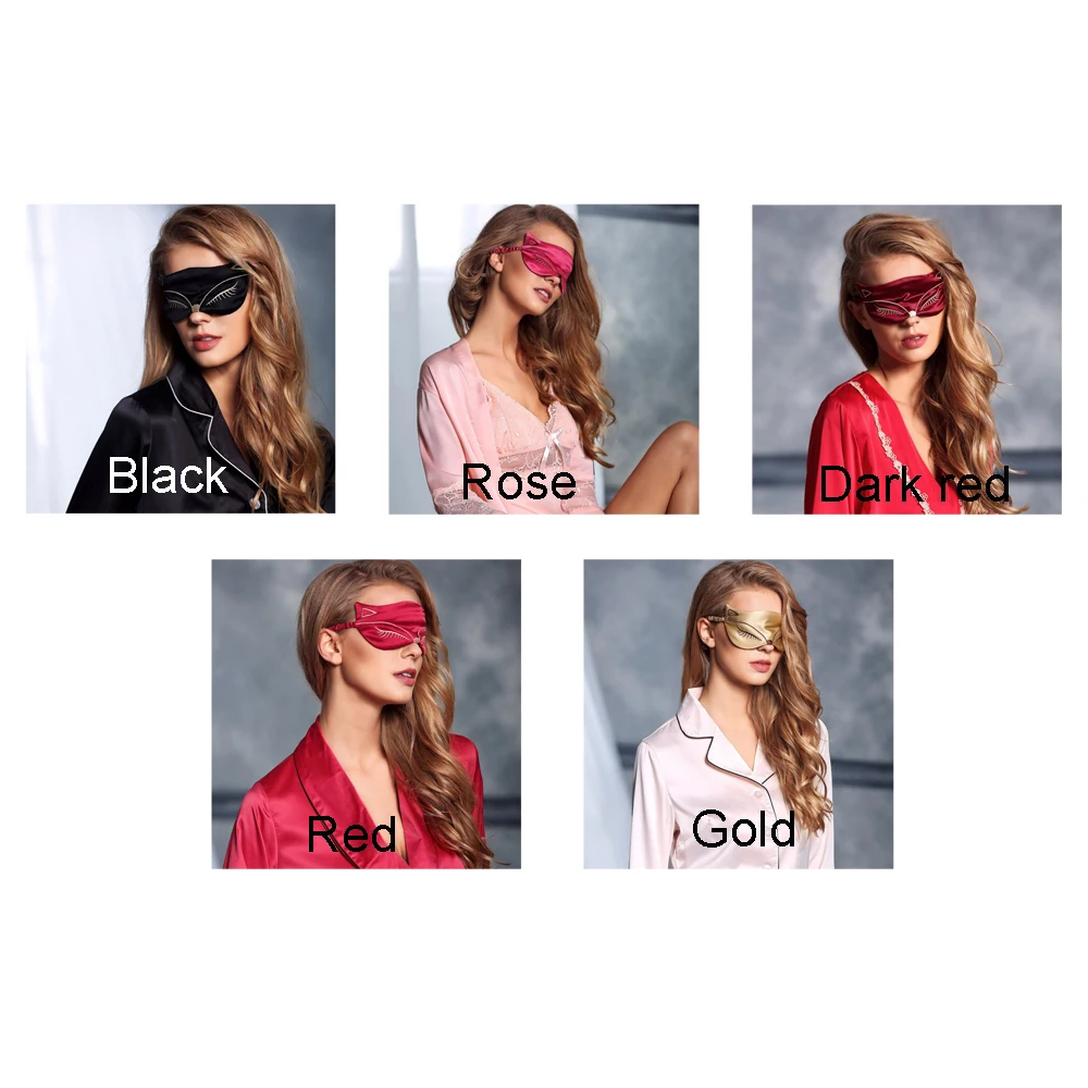 Двойная маска для сна из 100% натурального шелка сексуальная с лисой черная