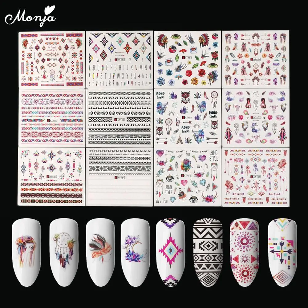 09 Monja Nail Art 12 видов стилей/лист животное человеческое лицо английское абстрактное изображение водяной знак стикер DIY переводная наклейка инструмент для маникюра - Цвет: 09