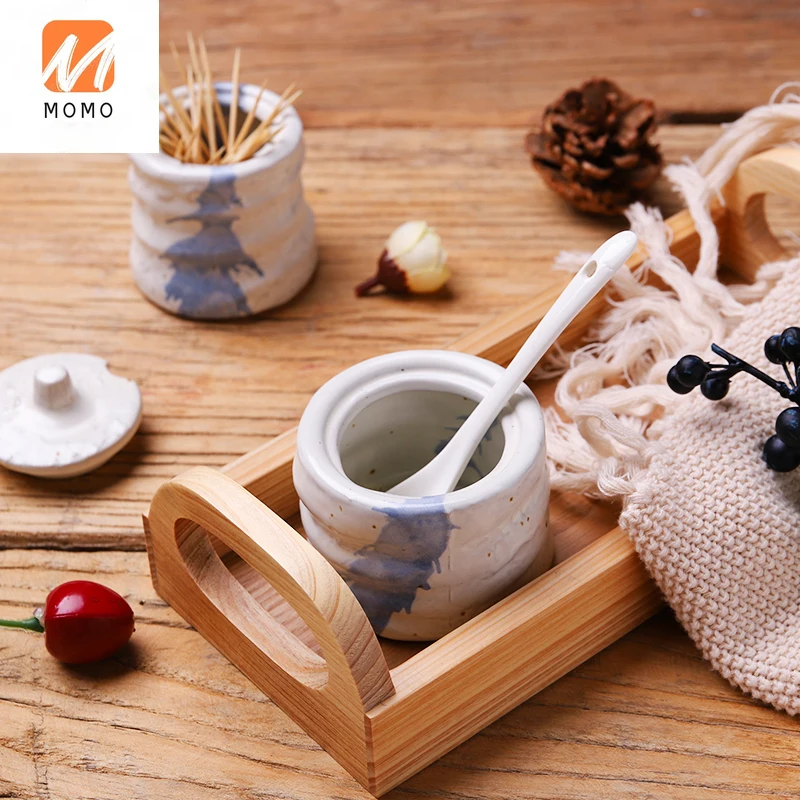 

Ceramic Tableware Japanese Seasoning Bottle Powder Jar Creative Sauce Boat Salt Jar Toothpick Holder Kitchen Spice Box Set