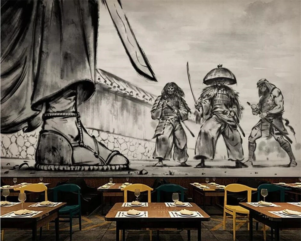 Обои на заказ, фреска, самурайская серия, черный и белый ukiyoe warrior lahu, ресторанный инвентарь, бар, 3D фоновая стена