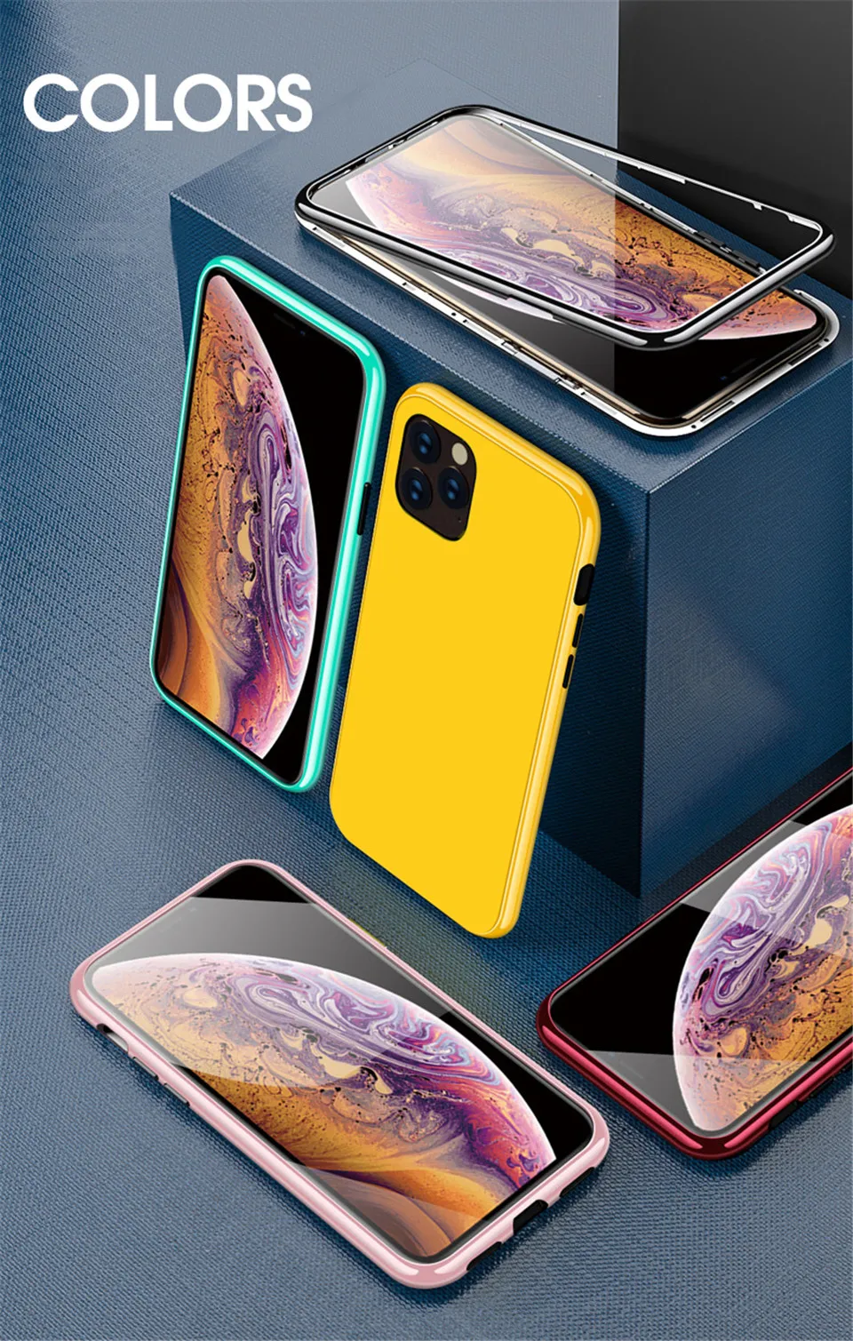 Магнитный адсорбционный чехол ярких цветов 360 на для iPhone 11 Pro MAX чехол из закаленного стекла для iPhone XS MAX XR X 7 8 Plus чехол на для айфон 11 Pro Max X XR XS MAX 7 8 плюс