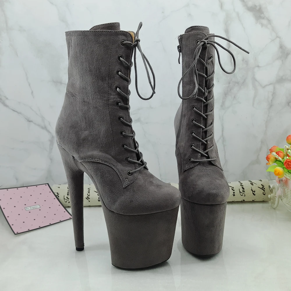 Leecabe/серая замша 20 см/8 дюймов; обувь для танцев на шесте; ботинки на платформе с высоким каблуком; ботинки для танцев на шесте с закрытым носком