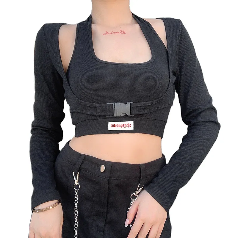 

2021 Long Sleeve Tops Skirt Sets Bustier Women Spring Clothing Female Casual Street Wear Bodycon Sexy Crop Halter Dresses Sets