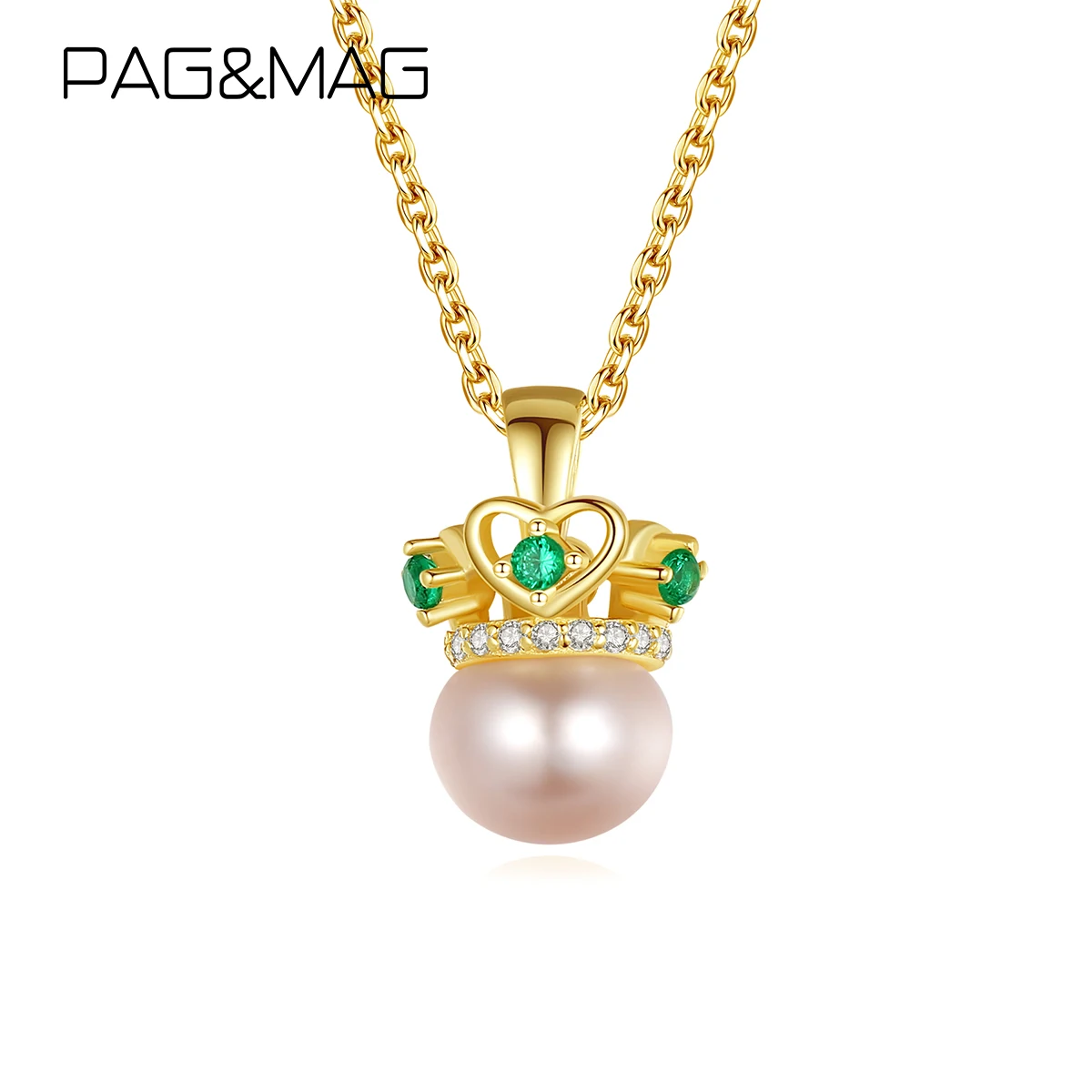 

PAG&MAG Heart Crown With Natural Pearls Pendant Necklace For Women 925 Sterling Silver Necklace Statement Gift Fine Jewelry