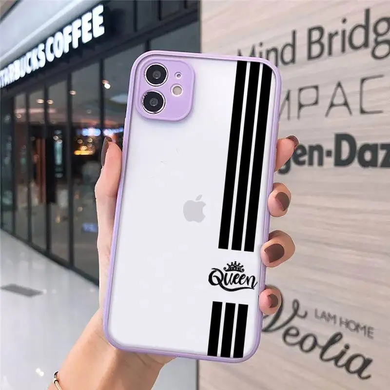 

Crown Letter King Queen Phone Case Matte Transparent for iPhone 7 8 11 12 s mini pro X XS XR MAX Plus cover funda