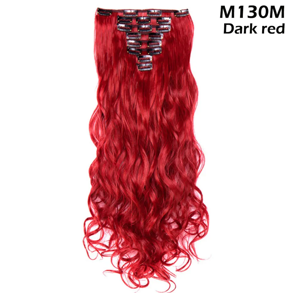 dark red S-noilite 8 шт./компл. 24 дюйма длинные модное прямое 17 видов цветов Синтетические накладки для волос на чёрный; коричневый цвет красного вина Рыжий набор для самостоятельного использования для женщин - Цвет: dark red