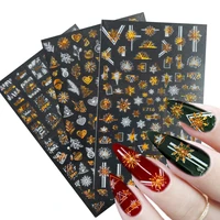 1pcs white laser gold snowflakes self adhesive 3d nail decals new years stickers on nails nail art wraps decoration manicures