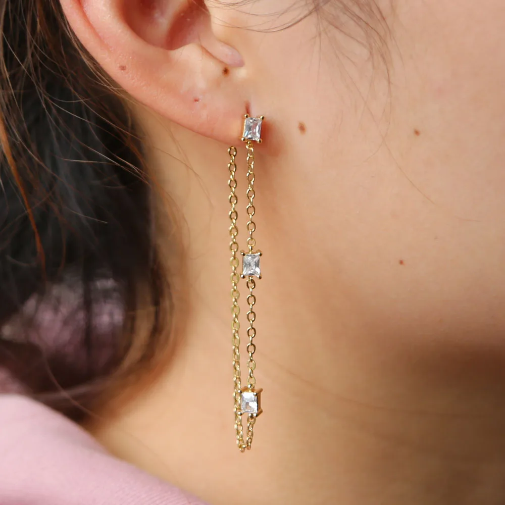 Акция со склада ювелирные изделия Передняя и задняя сторона золотого цвета cz