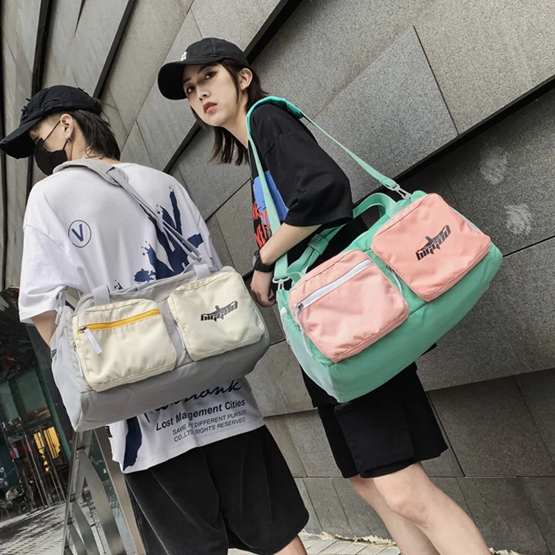 저렴한 패션 여행 가방 여성 단거리 휴대용 경량 대용량 수하물 가방 한 어깨 메신저 스포츠 체육관 가방