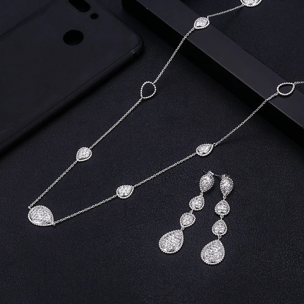 Accking тренд капли воды свадебное ожерелье серьги для женщин с цветочным узором