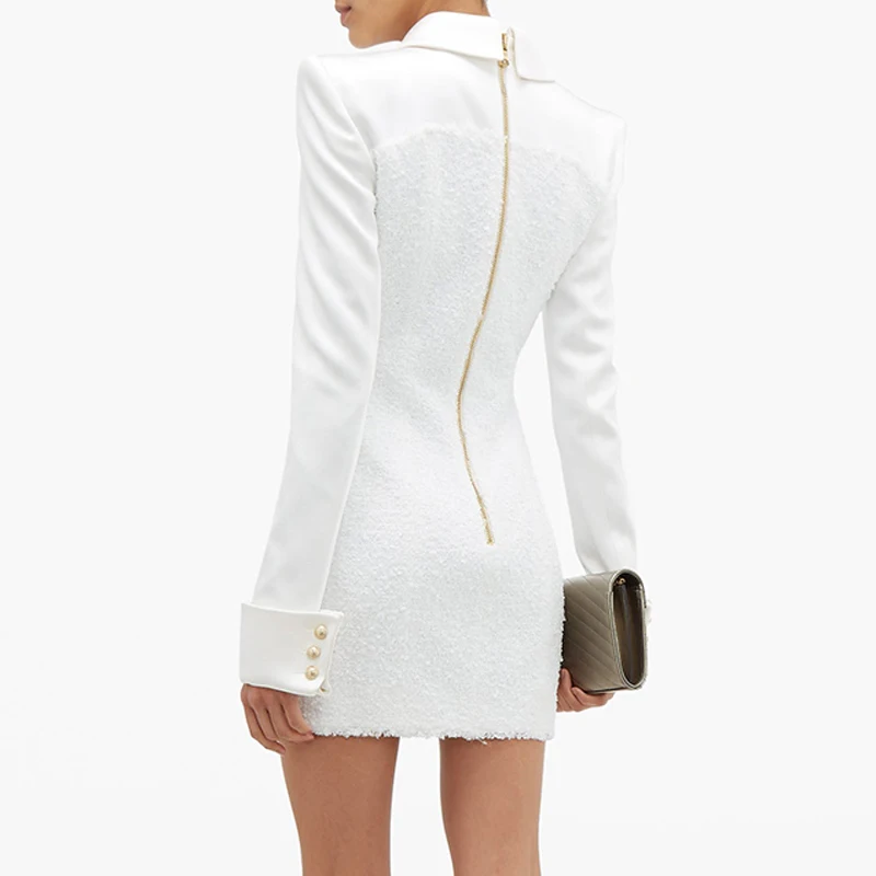 Белое мини платье с длинным рукавом женское осеннее однотонное рубашка отложным