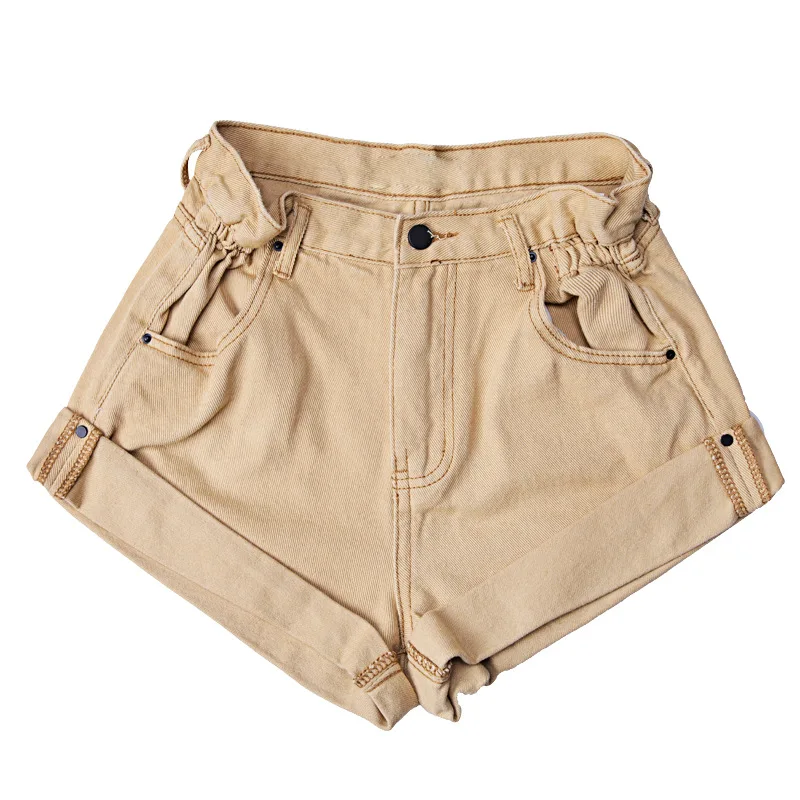 

Denim Shorts Women's White Women Short Jeans Khaki Wide Leg Elastic Waist Vintage High Waist Shorts Women Summer