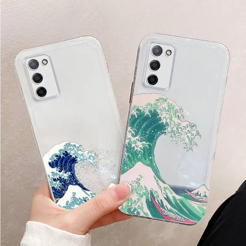 

Wave Art Japanese Green Illust Phone Case Transparent For OPPO R RENO 9 11 17 3 4 S PLUS PRO 15X k7