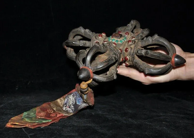 

wedding decoration Old Tibetan buddhism Bronze inlay Agate Dzi Gem Dorje Vajra Phurpa faqi Talisman